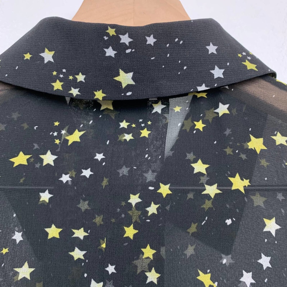 Cabi Star Print Blouse Size XS Sheer Long Sleeve Black Button Up Top Collared - Picture 10 of 10